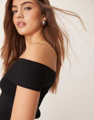 Gina Tricot compact knit top with off-shoulder detail in black