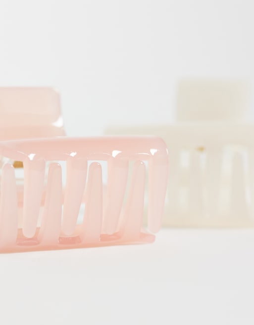 Gina Tricot - Confezione da 2 fermagli per capelli mini squadrati rosa e bianco , 2 di 3