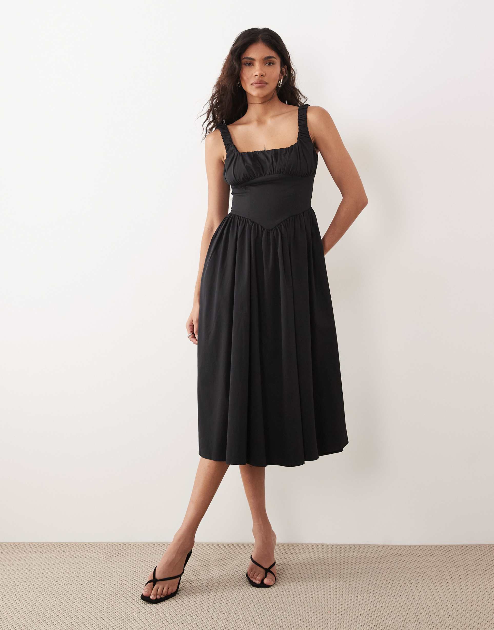 gina tricot corset midi dress in black
