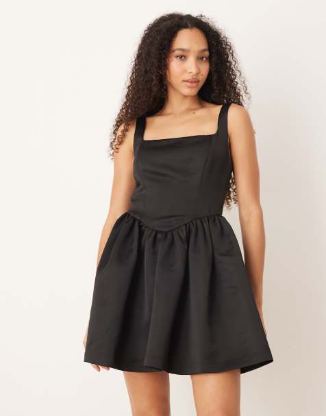 Gina Tricot corset style satin mini dress in black