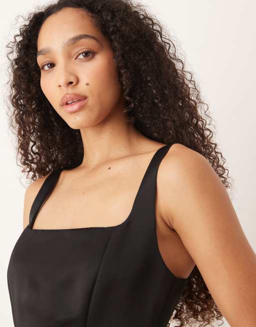 Gina Tricot corset style satin mini dress in black, 4 of 4