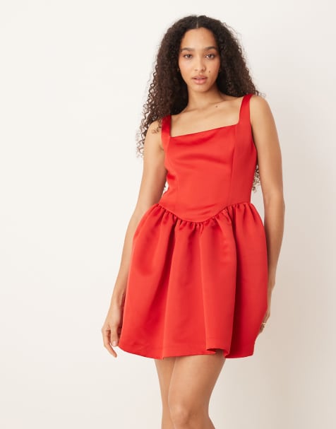 Gina Tricot corset style satin mini dress in red - view 1