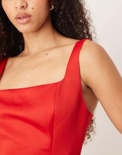 Gina Tricot corset style satin mini dress in red, 3 of 4