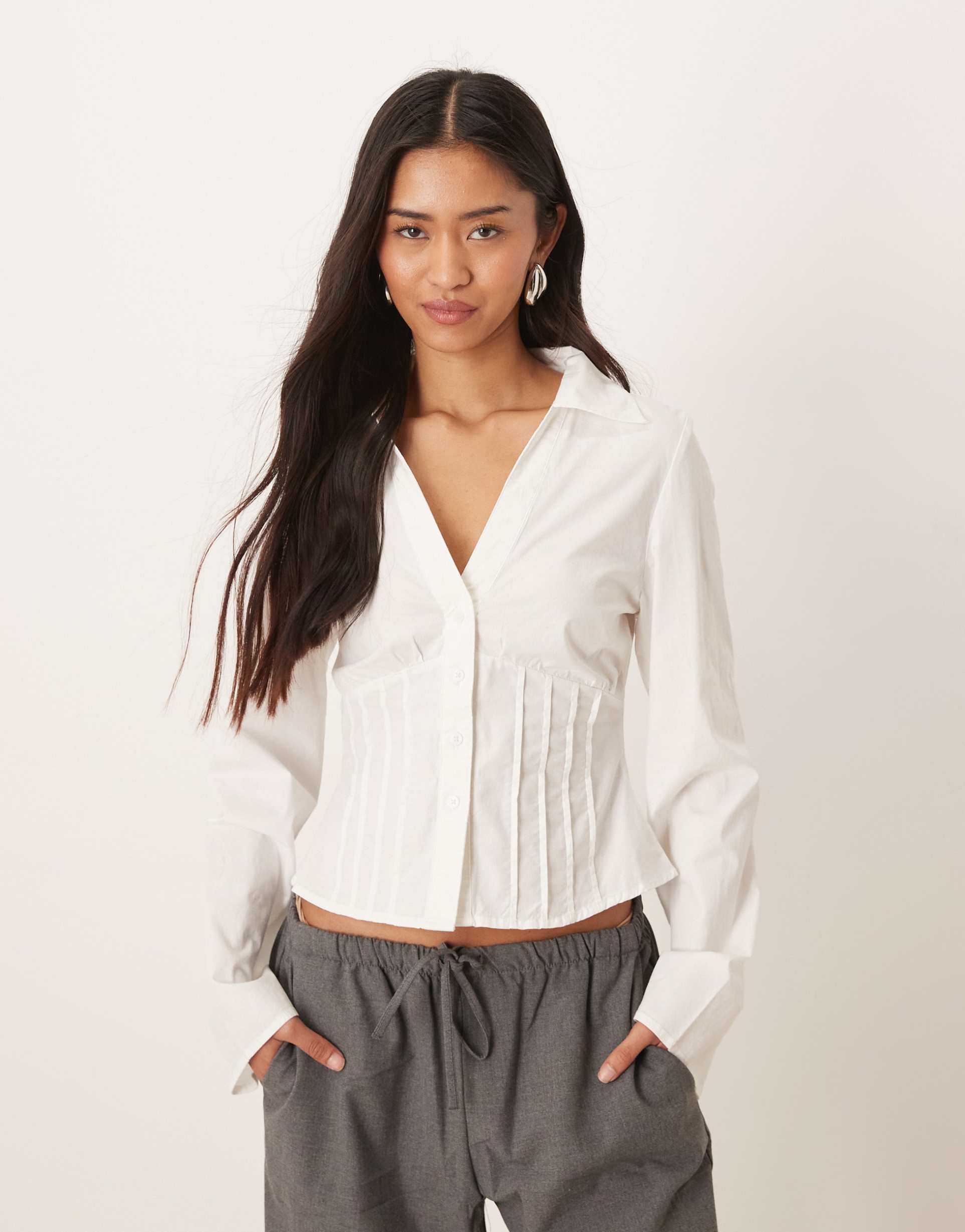 gina tricot corset style shirt in white