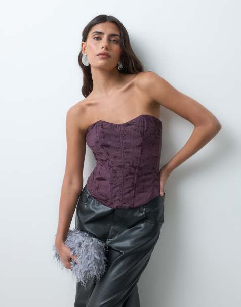 Gina Tricot corsettop med bindebånd i ryggen i bordeaux - view 1
