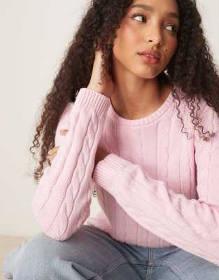 GINA TRICOT COTTON BLEND CABLE KNIT SWEATER WITH CREW NECK 