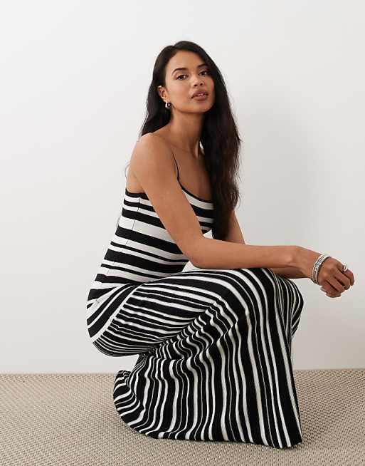 black maxi dress with white stripes and Striped Satin Sleeveless ensuring breathability and softness GINA TRICOT - Strappy Maxi