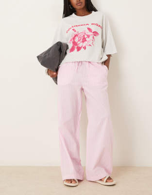 cotton poplin relaxed fit pants in pink stripes