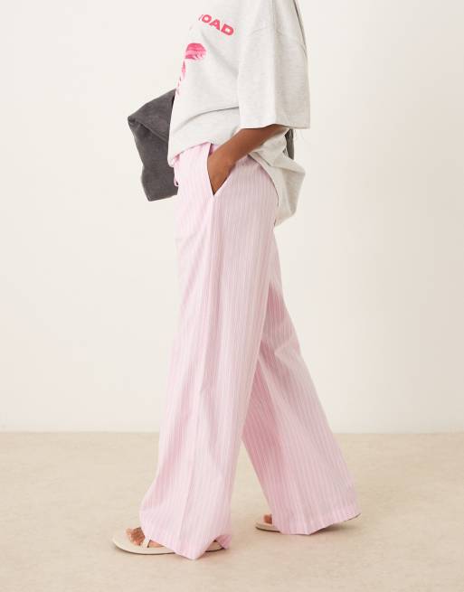 Gina Tricot cotton poplin relaxed fit pants in pink stripes