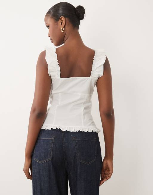 Gina Tricot cotton rich corset sleeveless blouse in white, 4 of 4