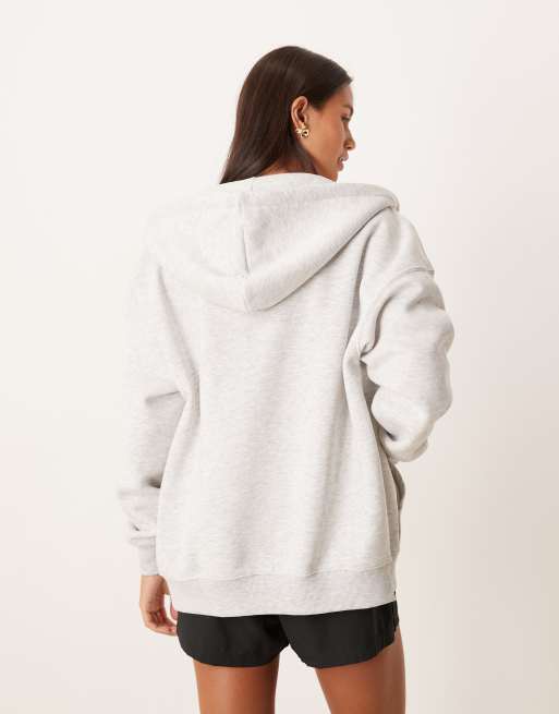 Gina Tricot cotton rich zip through hoodie in light grey melange