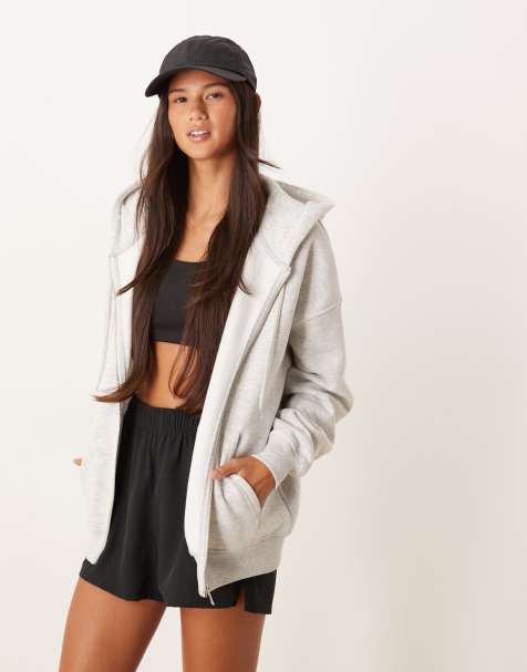 Gina Tricot cotton rich zip up hoodie in light heather gray - view 1