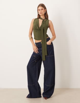Gina Tricot Cowl Neck Scarf Top In Green