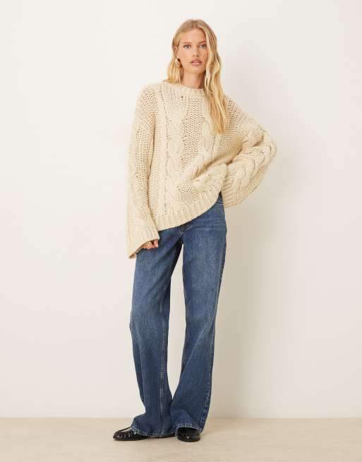 Gina Tricot - Cremefarvet sweater i kabelstrik, 3 af 4