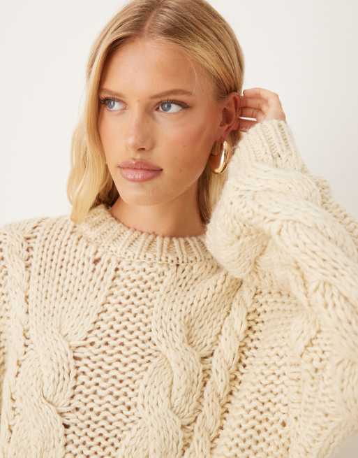 Gina Tricot - Cremefarvet sweater i kabelstrik, 4 af 4