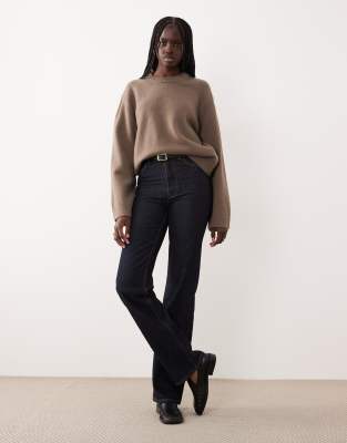 Gina Tricot Crew Neck Knit Sweater With Wide Sleeves In Brown