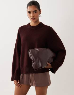 Gina Tricot Crew Neck Knit Sweater With Wide Sleeves In Burgundy