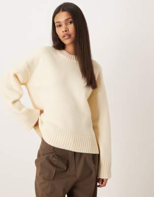 Gina Tricot Crew Neck Knit Sweater With Wide Sleeves In Neutral