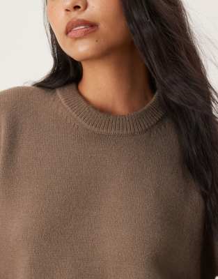 Gina Tricot Crew Neck Knit Sweater With Wide Sleeves In Neutral