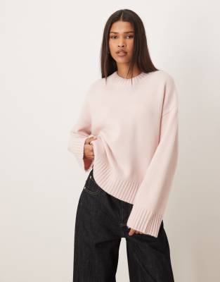 Gina Tricot Crew Neck Knit Sweater With Wide Sleeves In Pink
