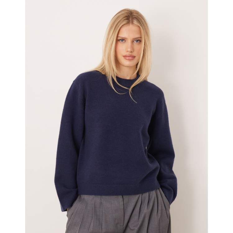 トップス O project / WIDE FIT KNITTED CREW NECK Gina Tricot crew neck knit sweater with wide sleeves in navy