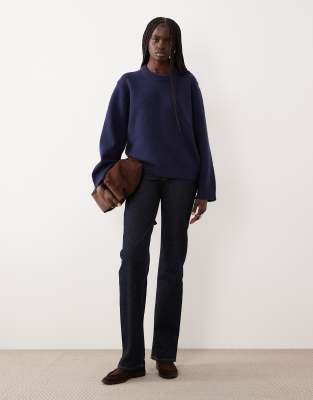 Gina Tricot Crew Neck Knit Sweater With Wide Sleeves In Blue