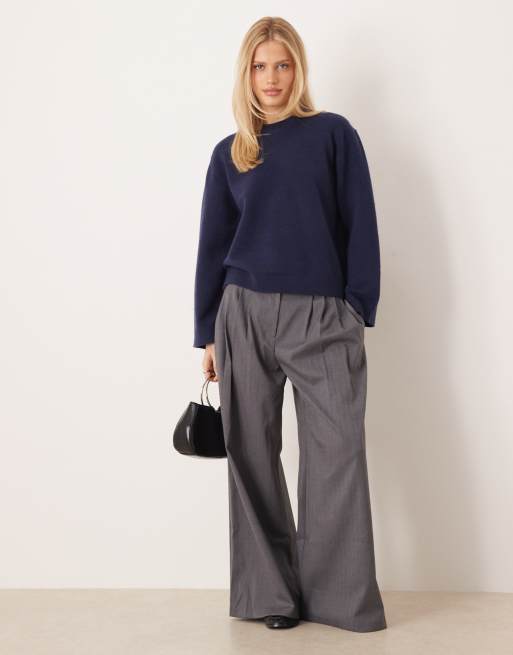 Gina Tricot crew neck knit sweater with wide sleeves in navy
