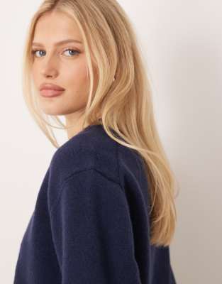 Gina Tricot crew neck knit sweater with wide sleeves in navy