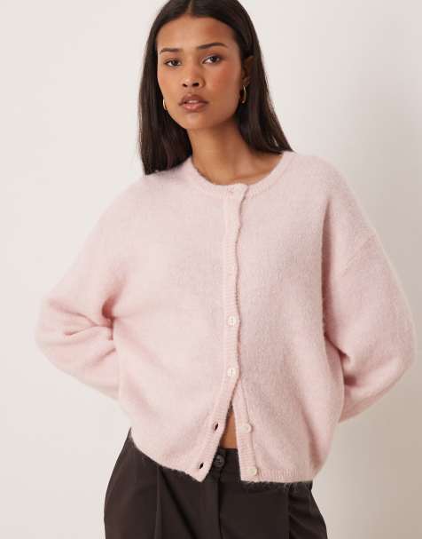 Gina Tricot crew neck knit wool alpaca blend cardigan in pink - view 1