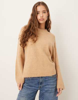 Gina Tricot Crew Neck Knit Wool Alpaca Blend Sweater In Brown