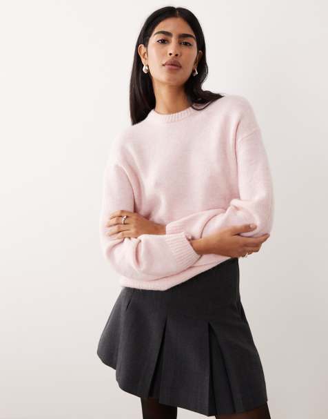 Gina Tricot crew neck knit wool alpaca blend sweater in pink - view 1