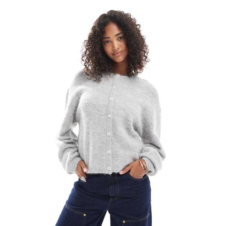 Gina Tricot crew neck knit wool alpaca cardigan in light heather