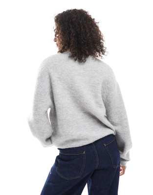 Gina Tricot crew neck knit wool alpaca cardigan in light heather