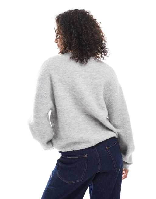 Gina Tricot crew neck knit wool alpaca cardigan in light heather gray