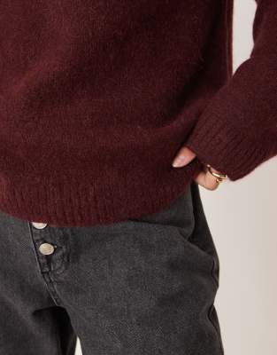 Gina Tricot Crew Neck Knit Wool Alpaca Sweater In Brown