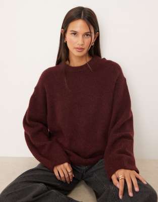 Gina Tricot crew neck knit wool alpaca sweater in burgundy-Red