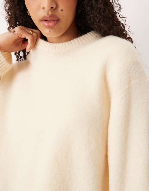 Gina Tricot crew neck knit wool alpaca sweater in buttermilk yellow