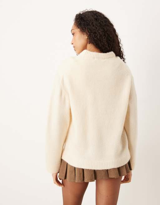 Gina Tricot crew neck knit wool alpaca sweater in buttermilk yellow