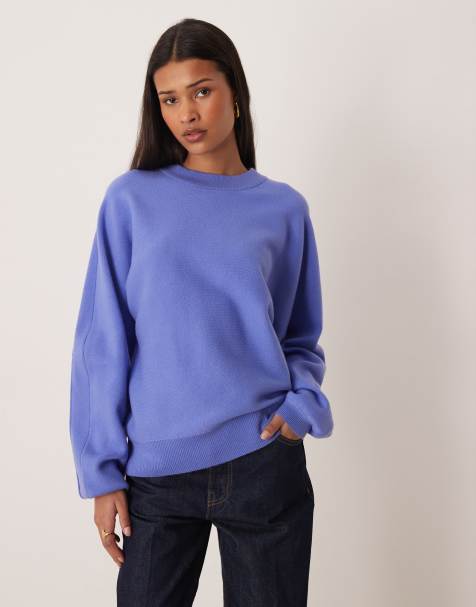 Gina Tricot crew neck knitted sweater in blue - view 1