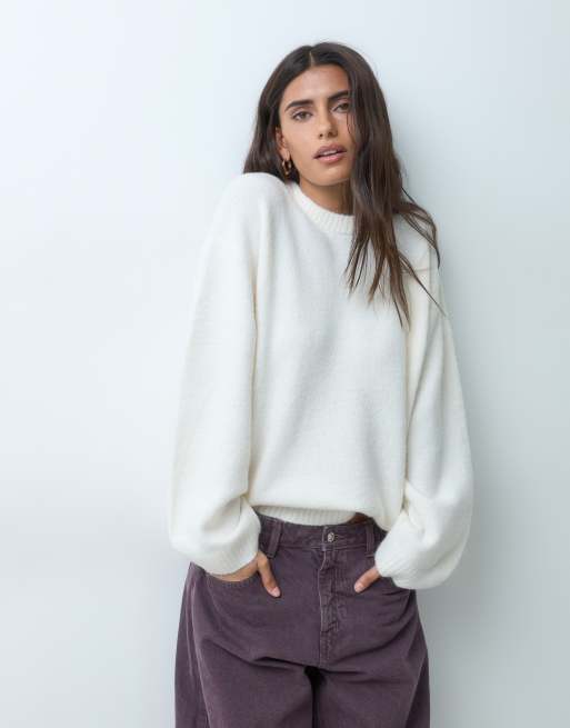 Gina Tricot crew neck knitted sweater in cream, 4 of 5