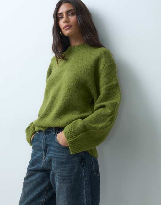 Gina Tricot crew neck knitted sweater in green, 3 of 5