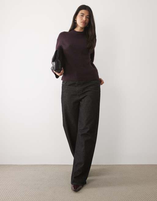 Gina Tricot crew neck knitted sweater with alpaca & wool in wine, 2 of 4