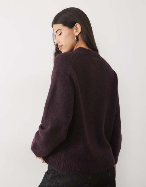 Gina Tricot crew neck knitted sweater with alpaca & wool in wine, 3 of 4