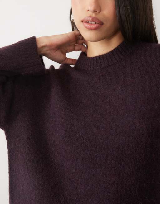Gina Tricot crew neck knitted sweater with alpaca & wool in wine, 4 of 4