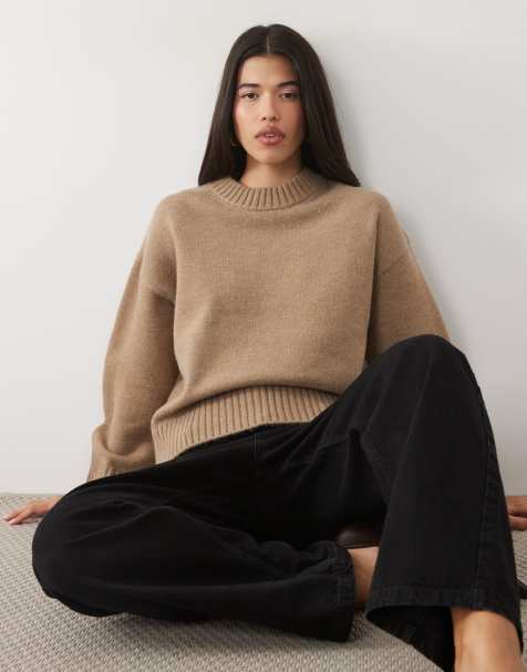 Gina Tricot crew neck knitted sweater with wide sleeves in cream - view 1