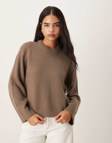 Gina Tricot crew neck knitted sweater with wide sleeves in light beige melange exclusive to ASOS - view 1
