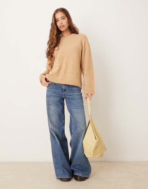 Gina Tricot crew neck knitted wool alpaca jumper in beige ginger, 2 of 4