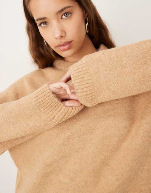 Gina Tricot crew neck knitted wool alpaca jumper in beige ginger, 4 of 4