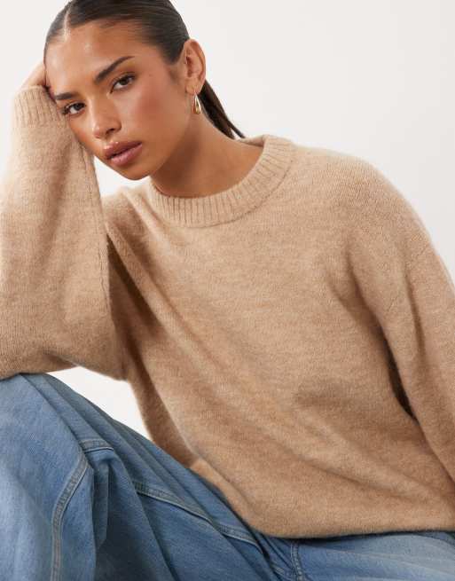 Gina Tricot crew neck knitted wool alpaca jumper in beige, 3 of 4
