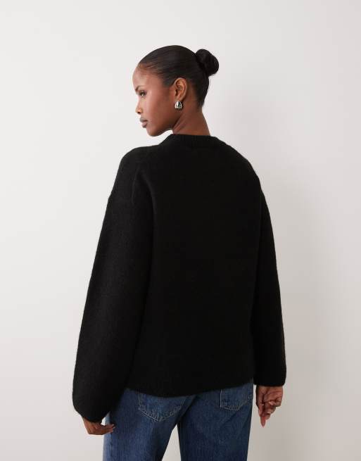 Gina Tricot crew neck knitted wool alpaca jumper in black, 3 of 4